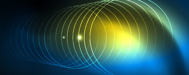 Neon glowing techno lines, hi-tech futuristic abstract background template, vector