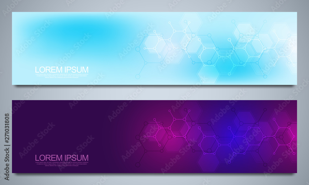 Wall mural banners and headers for site with medical background and molecular structures. abstract geometric te