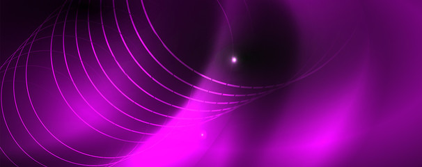 Shiny neon techno template. Neon lines background, 80s style laser rays