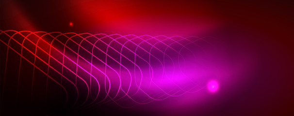 Neon glowing techno lines, hi-tech futuristic abstract background template, vector