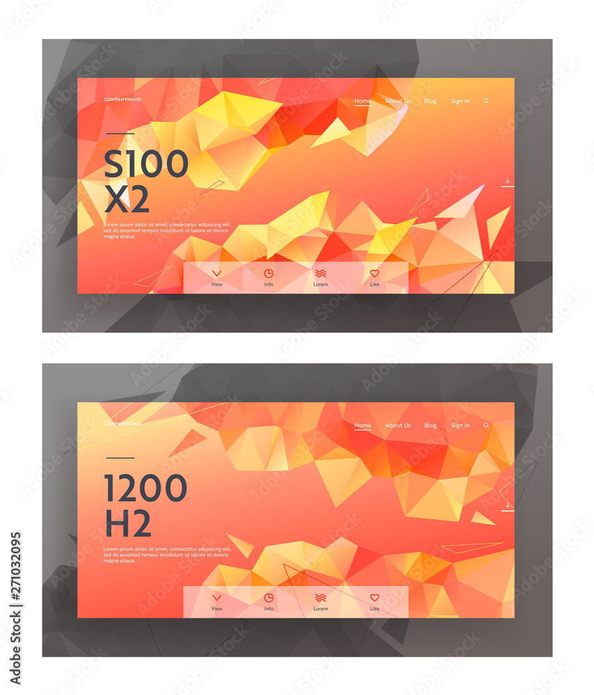 Poster low poly style website landing page banners set, modern background with triangle polygonal pattern. 