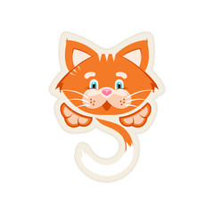 Fototapeta premium Vector illustration. Stker. Orange cat with a big face, tail and paws. White background. Cartoon character for printing on children's clothing, veterinary products, pet food. Print for t-shirts.