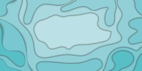 3d vector image of an abstract background in the style of cut paper in azure color. For the design of the theme of the sea, cover, banner.
