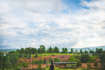 Drinking wine at beautiful garden outdoor sky mountains scenery views 