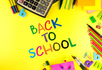 Yellow Background Back to school background, office supplies