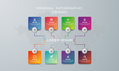Infographic template with 8 options, workflow, process chart,Timeline infographics design vectoricons can be used for workflow layout, diagram, annual report, web design, steps or processes. - Vector