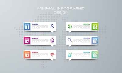 Infographic template with 6 options, workflow, process chart,Timeline infographics design vector and  can be used for workflow layout, diagram, annual report, web design, steps or processes. - Vector