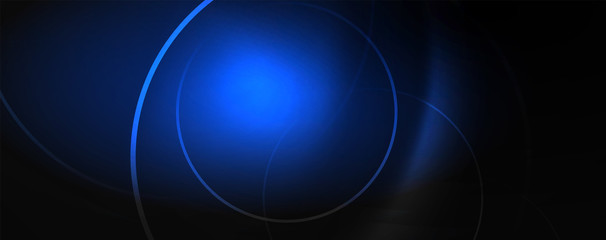 Dark abstract background with bright color neon lights and lines. Glowing background