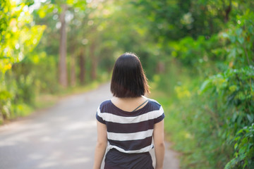 Happy young cute Asian Japanese girl hipster backpack women travelling looking at beautiful sky mountains scenery views 