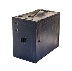 Obraz premium antique box camera on white background