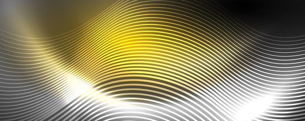 Fototapeta premium Shiny neon lights, dark abstract background with blurred magic neon light curved lines