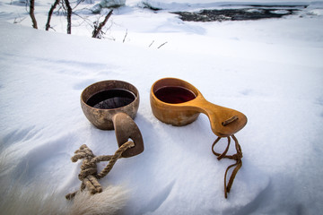 Wooden Cups in Snow