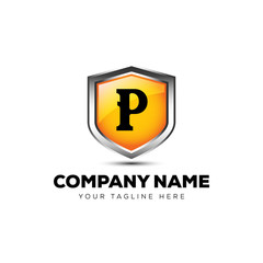 Letter P Shield Logo 3D vector template security company