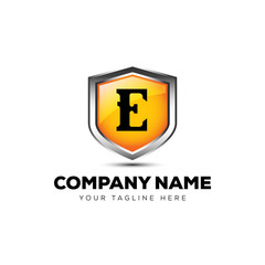 Letter E Shield Logo 3D vector template security company