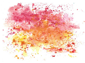 Abstract red and yellow watercolor background. Handdraw color splashing