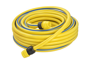 Coiled rubber garden hose isolated