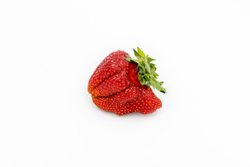 Imperfect Fresh Organic Strawberry. Isolated Fruit Closeup. Red Juicy Berry for Natural Raw Diet. Summer Organic Nutrition. Natural Grown Imperfect Food. Health Ugly Fruit for Dessert.