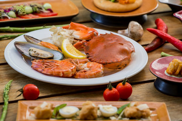 Tasty seafood on plate. Healthy eating concept