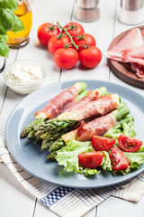 Baked prosciutto and cheese wrapped asparagus