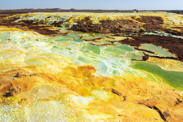 Acid ponds in Dallol site in the Danakil Depression in Ethiopia, Africa	