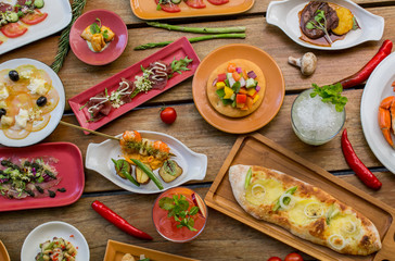 Various Italian dishes on the table. Italian delicious food