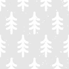 Cute monochrome seamless pattern with fir trees and vintage texture