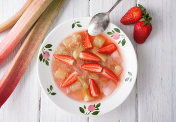 Rhubarb soup with strawberries