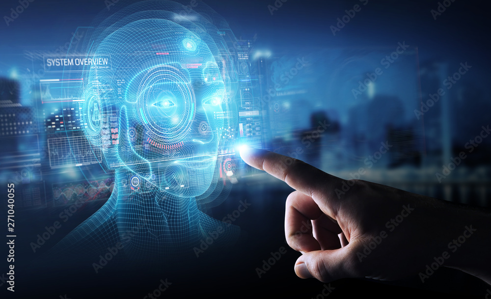 Aufkleber businessman using digital artificial intelligence head interface 3d rendering