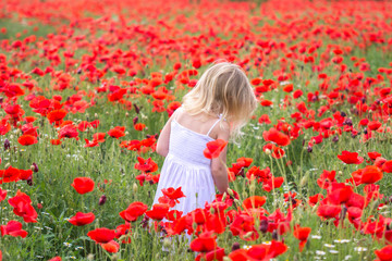 Naklejka na ściany i meble happy girl in a flower field