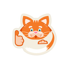 Vector illustration. Stker. Orange cat shows paws class. White background. Cartoon character for printing on children's clothing, veterinary products, pet food. Print for t-shirts.