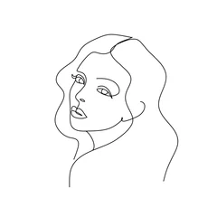 Poster Im Rahmen Beauty Abstract woman face. Minimalist line drawing art. Continuous line. Editable line. © ColorValley