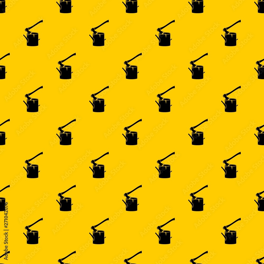 Poster axe stuck in a tree stump pattern seamless vector repeat geometric yellow for any design
