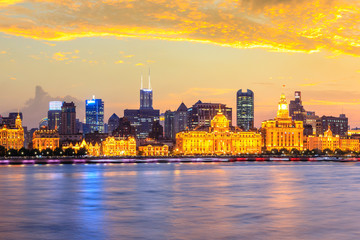 Obraz premium Scena nocy piękne panoramę miasta w Bund, Szanghaj