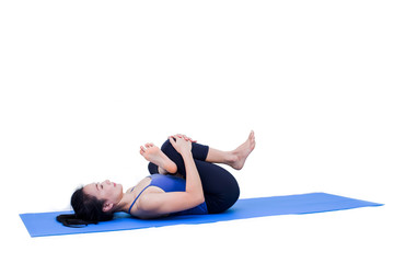 Fototapeta premium Beautiful Asia girl practicing yoga on isolated white background : Concept practicing