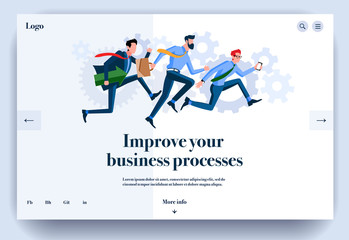 Web page flat design template for improve your business processes. Landing page online organization of working process. Modern vector illustration concept for website and mobile website development