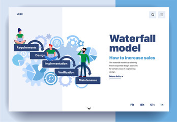 Web page flat design template for waterfall model. Business landing page life cycle methodology of how to increase sales. Modern vector illustration concept for website and mobile website development