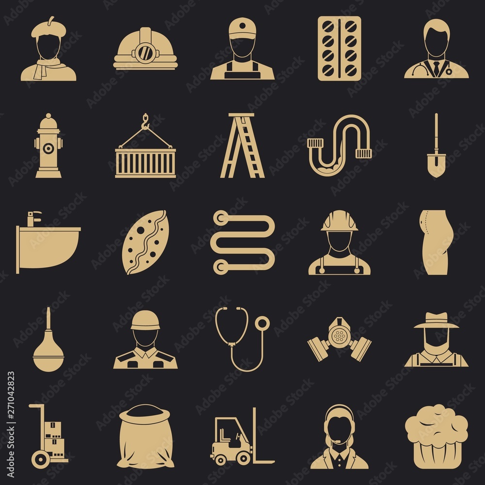 Poster different professions icons set. simple set of 25 different professions vector icons for web for any