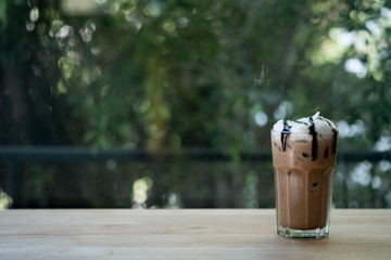 Iced coffee mocha with milk foam