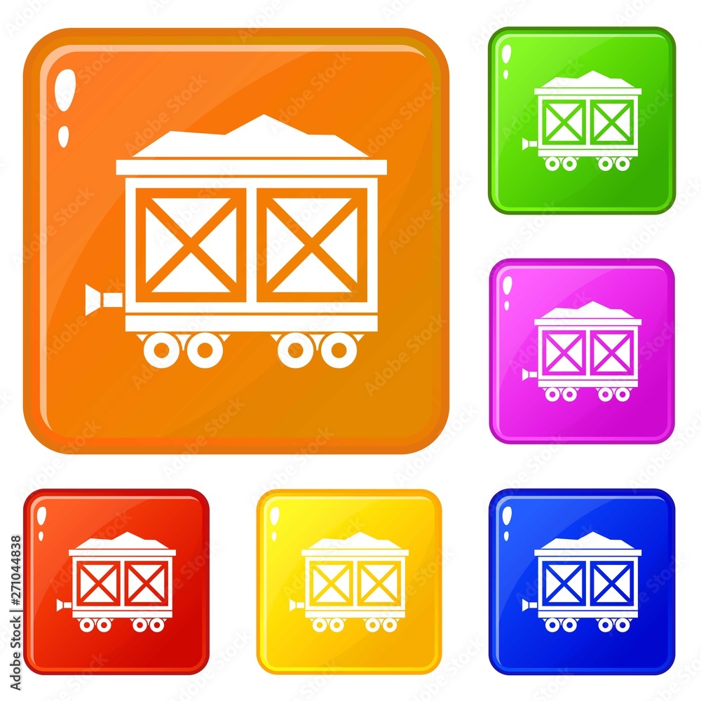 Poster cart on wheels with gold icons set collection vector 6 color isolated on white background