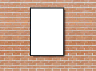 Mock up poster with loft interior background. Frame on the wall. Photoframe mock up. Simple empty framing for your business design. Brick wall. Vector template for picture, painting, poster