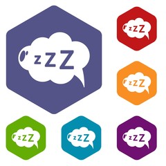 Snoring icons vector colorful hexahedron set collection isolated on white