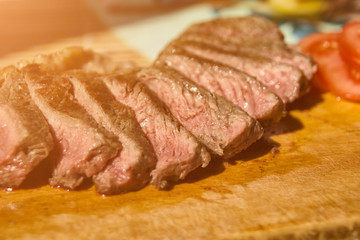 Sliced juicy beef steak