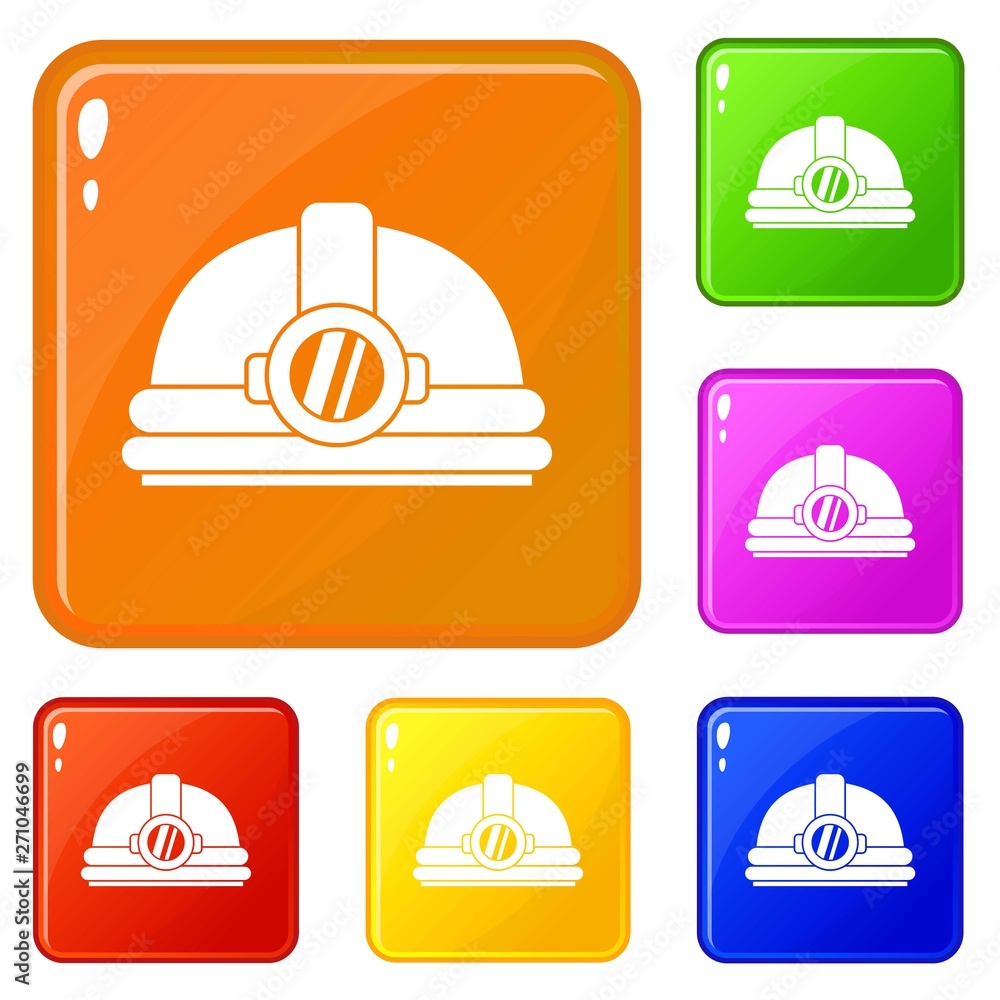 Poster helmet with light icons set collection vector 6 color isolated on white background