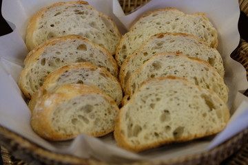 Close up bread and pastry in the bamboo basket