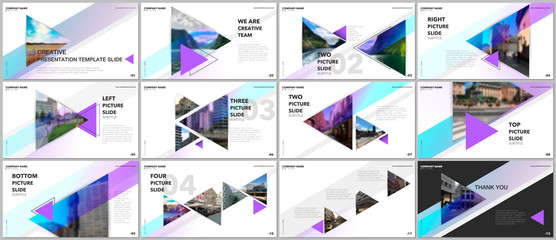 Minimal presentations design, portfolio vector templates with triangles and triangular elements. Multipurpose template for presentation slide, flyer leaflet, brochure cover, report, advertising. - obrazy, fototapety, plakaty