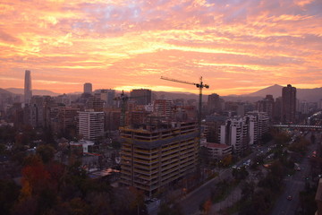 Naklejka na ściany i meble City landscape and sunset in Santiago, Chile