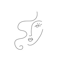 Beauty Abstract woman face icon. Minimalist line art style. Editable line