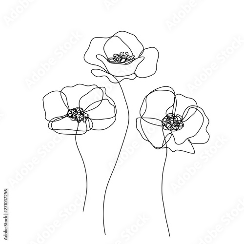 "Abstract poppies flower. Continuous line drawing. Minimalist modern