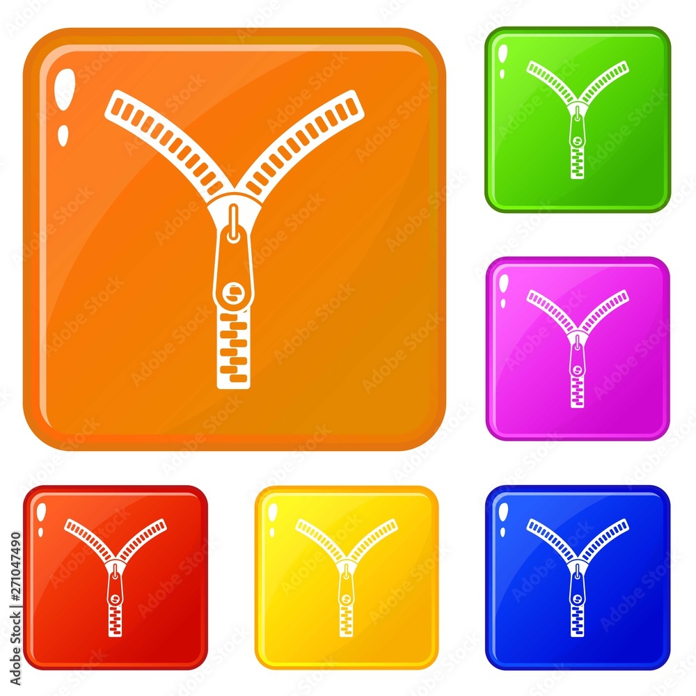 Aufkleber zipper with lock icons set collection vector 6 color isolated on white background