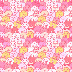 Seamless pattern with lovely bunny background, Cute rabbit doodle art for kids, Vector illustrations for gift wrap and fabric design.